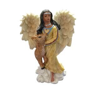 Vintage Native American Angel Figurine with Fawn Deer Winged Statue 5"